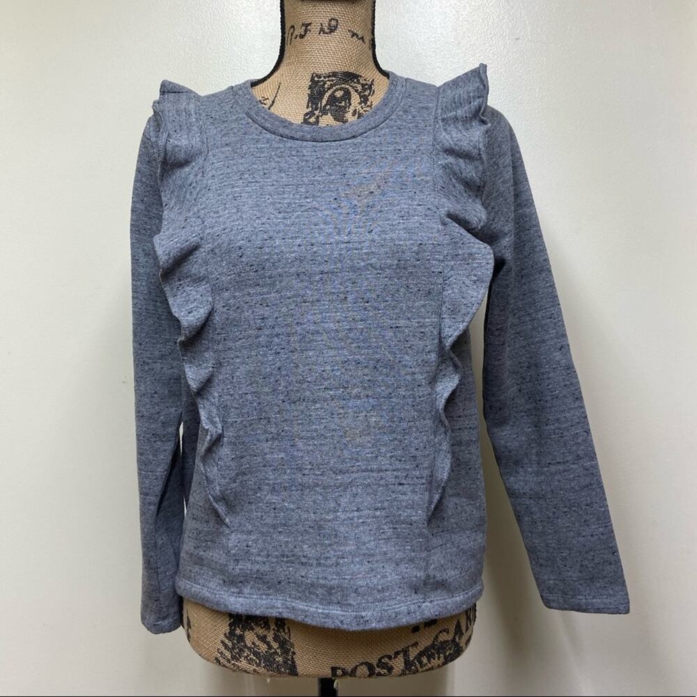 J. Crew Mercantile Gray Speckle Ruffle Trim Sweatshirt Ladies Size Small